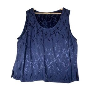 Violet Kay Womens Navy Blue Bamboo Jacquard Tank Top Plus Size 3X Silky NWT